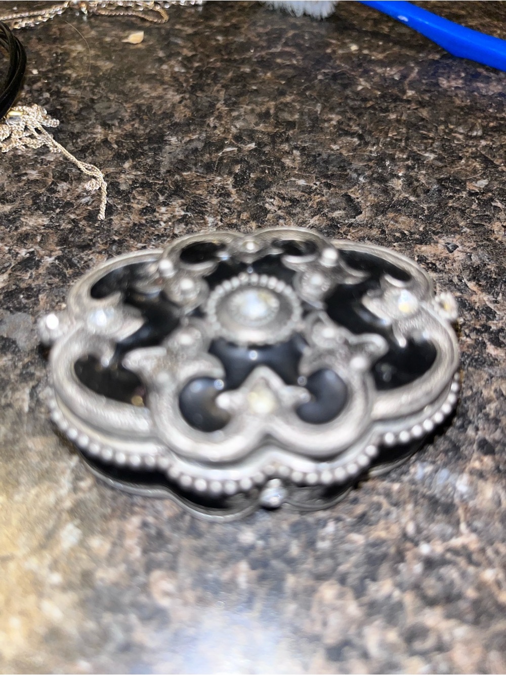 Ornate Black and Silver Decorative Trinket Box - Home Accents rings included